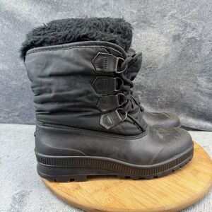 Sorel Boots Womens Size 10 Black Nylon Faux Fur Mid Calf Winter Snow Lace Up